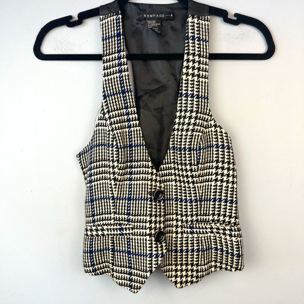 Vintage‎ Rampage Plaid Houndstooth Y2K 90s Vest Size S Clueless